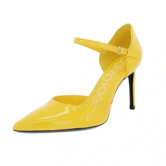 CALVIN KLEIN |Women’s Yellow Roya Pointed Toe Stiletto Patent Leather Pumps 9.5M - Picture 1 of 6